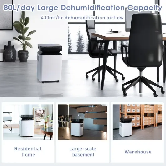 Katenpo Déshumidificateur Électrique Grande Capacité: 80L/Jour Grande Capacité, Couvre 170m², Pompe de Relevage, Double Ventilation, Silencieux 46dB, Pour Cave/Bureau/Garage/Cuisine/Salle de Bain Noir/Blanc