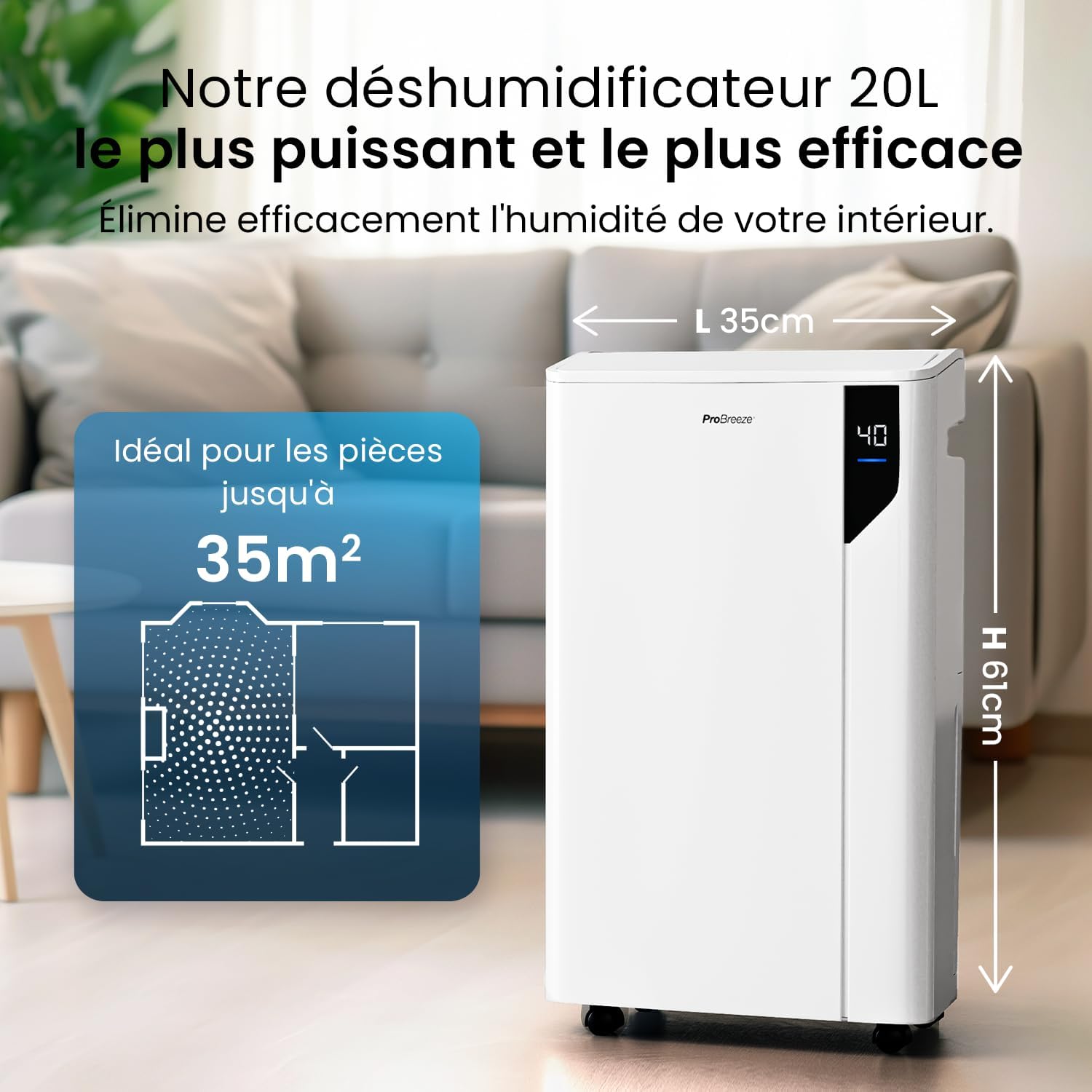 Déshumidificateur d Air 20L/Jour - Deshumidificateur économe en énergie avec Mode Séchage des Vetements, Capteur et indicateur d'humidité, Filtre - Absorbeur d'humidité et moisissures