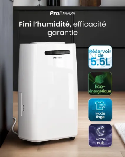 Déshumidificateur d Air 20L/jour - Sèche-linge, Drainage continu, Minuterie 24h, Grand Réservoir 5,5L - Absorbeur d'Humidité Automatiqu, Éliminateur de Moisissure -pièces jusqu'à 53 m²
