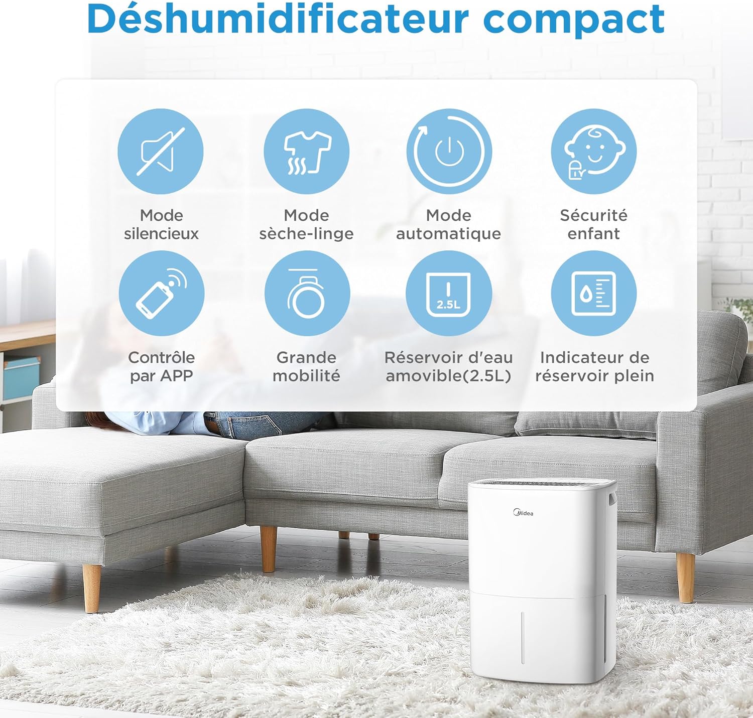 Deshumidificateur d air Anti Moisissure 12L - Compresseur Intelligent et APP - Adsorbeur d'humidité electrique - Séchage du Linge, Capteur d'humidité Auto et anti-condensation - Idéal pour 35m² Déshumidificateur - 12 L - Nouveau modèle 2025