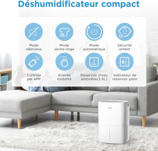 Deshumidificateur d air Anti Moisissure 12L - Compresseur Intelligent et APP - Adsorbeur d'humidité electrique - Séchage du Linge, Capteur d'humidité Auto et anti-condensation - Idéal pour 35m² Déshumidificateur - 12 L - Nouveau modèle 2025