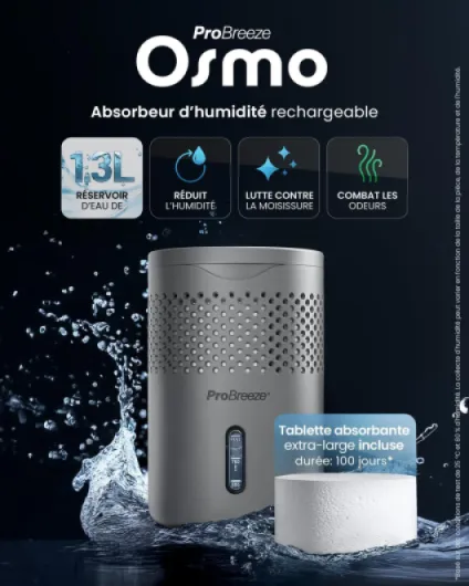 Osmo Deshumidificateur d Air, Absorbeur d'Humidité – Silencieux & Réutilisable contre l’Humidité – Avec Recharge – Sans Électricité pour Maison Chambre Voiture Salle de Bain Gris