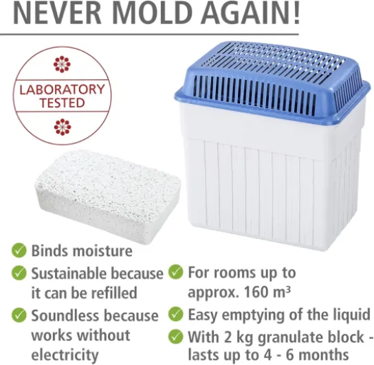 Déshumidificateur d'air, absorbeur d'humidité, 2kg - Antimoisissures 4 à 6 mois jusqu'à 50m² - 5.5x23x24 cm - Blanc bleu Tueurs d'humidité 2 KG