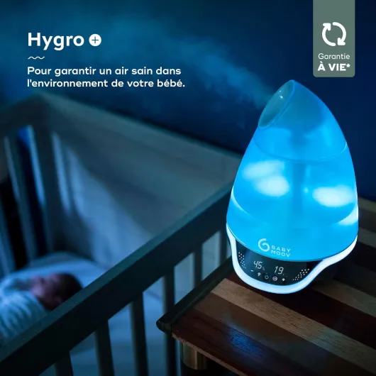 Humidificateur d'air Hygro(+) - Vapeur Froide, Ultra Silencieux 25dB, Longue Autonomie jusqu'à 22h, Arrêt Automatique, Veilleuse multicolore, Simple à Utiliser