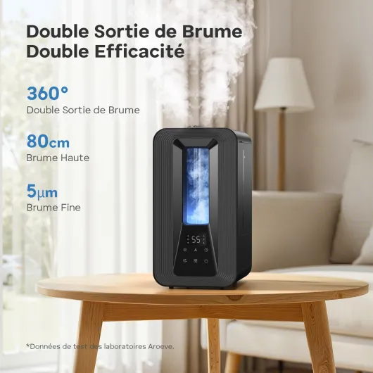 Humidificateur d'Air Chambre Top-Fill, 5L Ultrasonique Brume Froide avec Diffuseur Aromes, Hygrostat Intelligent, Veilleuse, 50H/25dB Silencieux pour Bureau Bébé Plantes