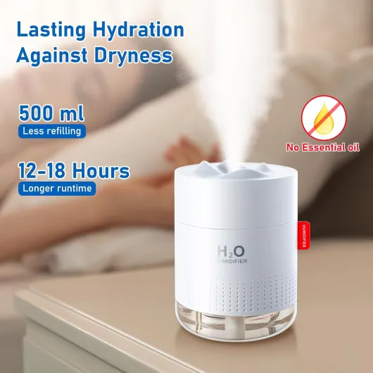 Humidificateur d'Air 500ml Ultra Silencieux – Humidificateur d'Air Bébé et Chambre, Portable USB avec LED Veilleuse, Arrêt Automatique sans Eau, Idéal Chambre Bébé, Salon, Bureau et Enfants Blanc