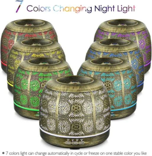 Diffuseur d'Huile Essentielle, 500ml Ultrasonique Diffuseur Huiles Essentielles Electrique, Humidificateur d'air avec 7-Couleurs Changeantes Arrêt Automatique pour Chambre/Spa/Yoga/Massage Or-500ml