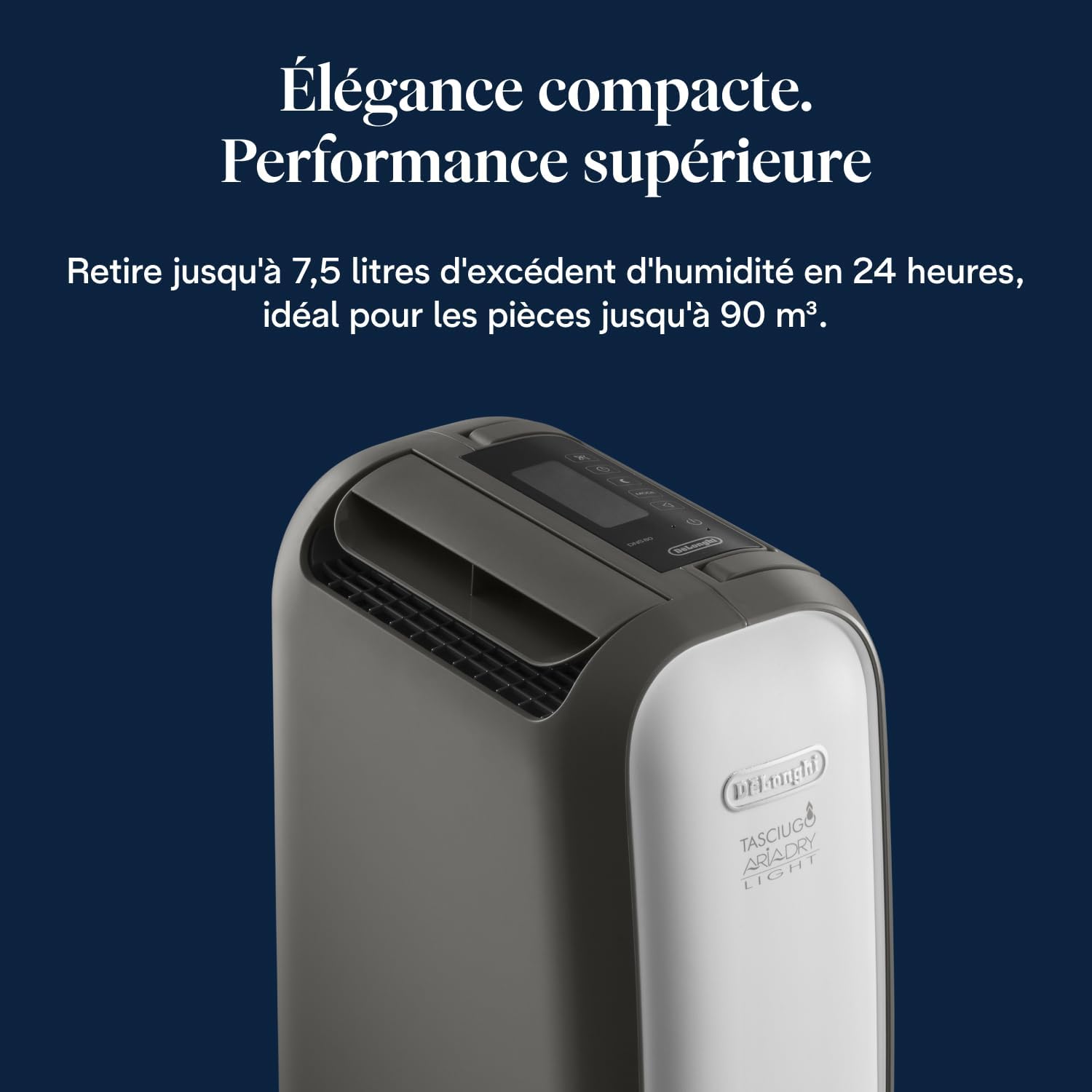De’Longhi Tasciugo AriaDry Light - Déshumidificateur Portable pour la Maison, Zéolite et Ioniseur, Élimination Humidité 7,5L/24h, Séchage, Anti-Moisissure, Mode Swing, Minuteur, Gris (DNS80) 7,5L/jours Innovant Unique