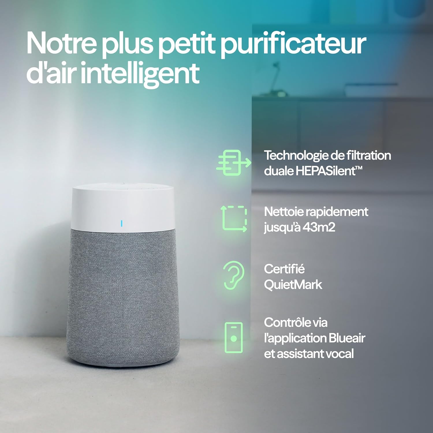 Blue Pure 511i Max Purificateur d’air pour pièces jusqu’à 43m² – Intelligent, silencieux, HEPASilent™ - Idéal maison, chambre, enfants - Poussière, allergènes, fumée, moisissures, poils Petite pièce, jusqu’à 43 m²