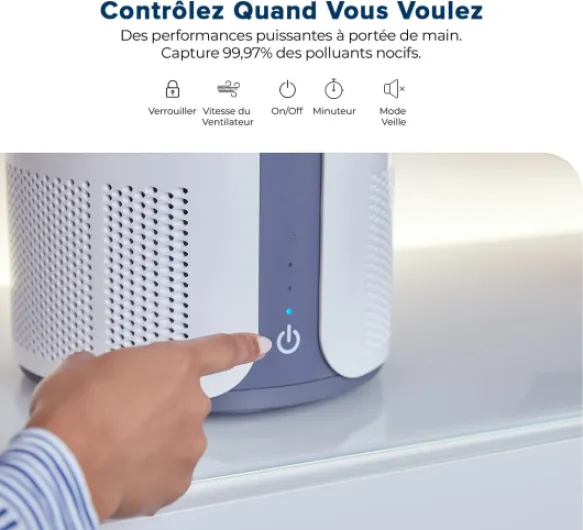 , purificateur d'air HEPA couvrant jusqu'à 86 m2, 3 vitesses de ventilateur, minuterie intégrée, CADR de 150, mode veille - Le filtre True HEPA H13 élimine 99,97% de la fumée et du pollen Ibuki