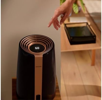 Humidificateur Philips Série 3000, 45 m², 99,97% moins de bactéries, 300 ml/h, 3 vitesses, mode sommeil, ultra silencieux (33 dB), capteur d'humidité, minuteur, réservoir 3L, noir (HU3918/10) Noir Jusqu'à 45 m²