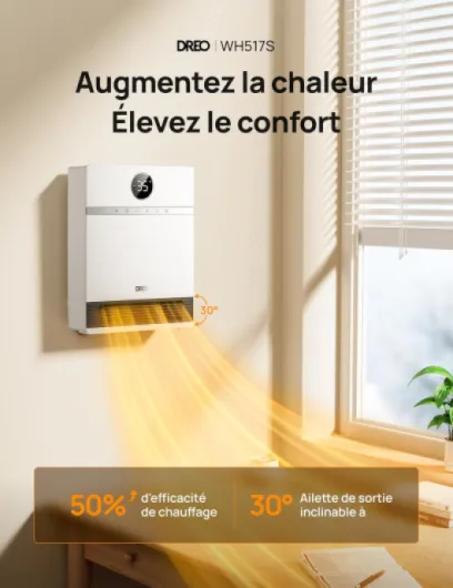 Intelligent Chauffage d'appoint, Oscillation à 30°, 2000W Chauffage Soufflant Mural, Salle de Bain, Thermostat Réglable, Télécommande, 24H Minuterie, Installation Facile, Compatible avec Alexa Fig - Réactionnaire