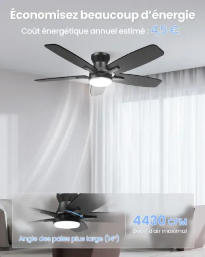 106cm Ventilateur Plafond avec Lumiere Double Face Pale, Silencieux LED Lampe Ventilateur de Plafond avec Telecommande et Réversible DC Moteur pour Chambre Salon Cuisine Montage Plafond-noir/Bois