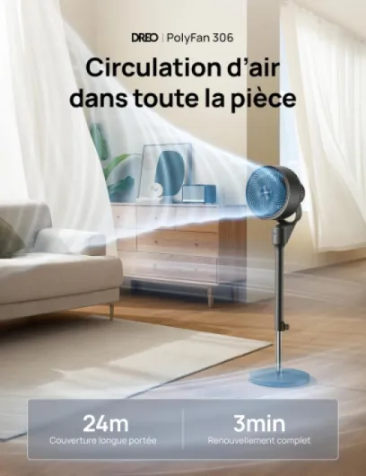 25 dB Ventilateur Silencieux sur Pied, Ventilateurs Puissants avec Télécommande, Portée de 24 m, 3 Modes,Hauteur réglable de 86 à 104 cm, Vertical manuel à 90°, Minuterie de 6 h Noir