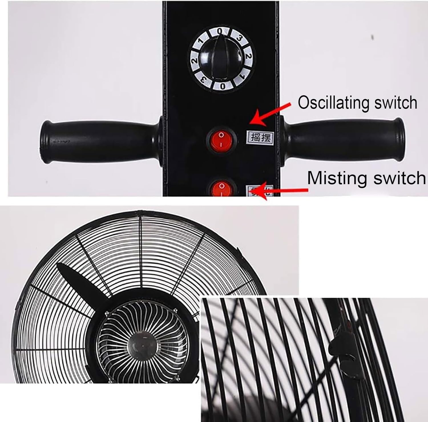 Ventilateur de pulvérisation sur Pied, Ventilateur de brumisation oscillant Industriel, Ventilateur de Sol sur Pied, Ventilateur de Refroidissement à 3 Vitesses, idéal pour Les patios, supermarchés,
