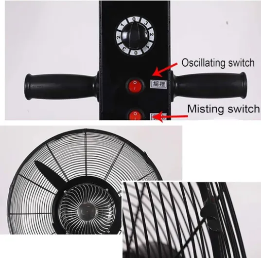 Ventilateur de pulvérisation sur Pied, Ventilateur de brumisation oscillant Industriel, Ventilateur de Sol sur Pied, Ventilateur de Refroidissement à 3 Vitesses, idéal pour Les patios, supermarchés,