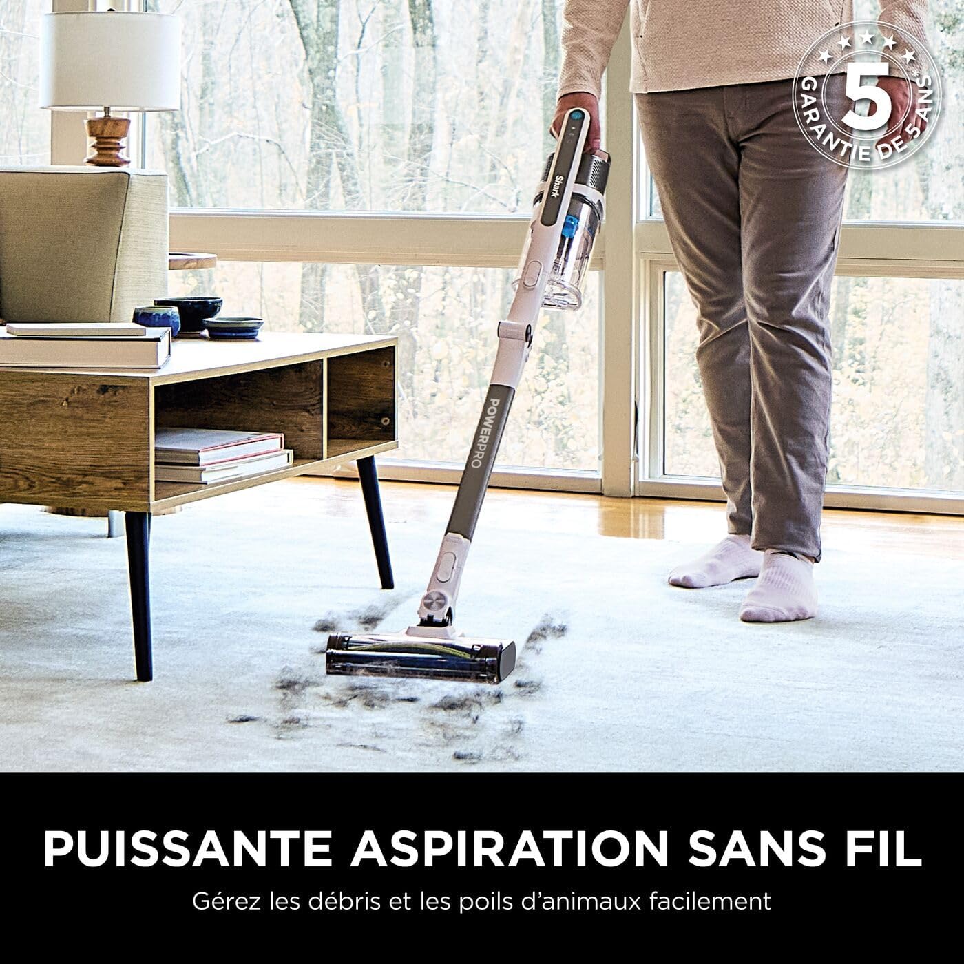 PowerPro Aspirateur sans Fil, Technologie FloorDetect, Anti-emmêlement, Système Anti-allergène, Léger, Flexible, Mode Portatif, 50 Min d’autonomie, Bac à poussière XL, Java Métallisé IZ380EUT Shark PowerPro avec embout anti-poils d’animaux
