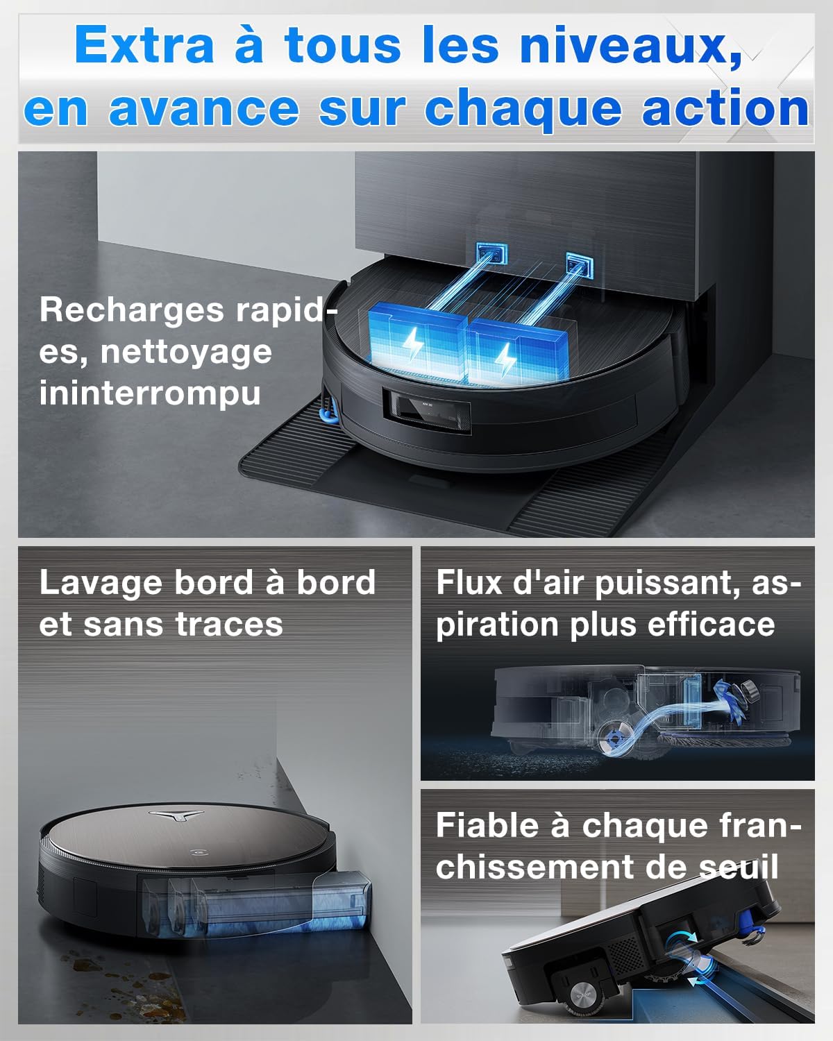 DEEBOT X11 Pro Omni Robot Aspirateur Laveur avec Blast et Puissance 19500 Pa, PowerBoost Ultra-Rapide, OZMO Roller 2.0, Ascension Max de 4 cm, ZeroTangle 3.0, TruEdge 3.0, Station Omni