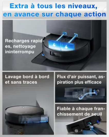 DEEBOT X11 Pro Omni Robot Aspirateur Laveur avec Blast et Puissance 19500 Pa, PowerBoost Ultra-Rapide, OZMO Roller 2.0, Ascension Max de 4 cm, ZeroTangle 3.0, TruEdge 3.0, Station Omni