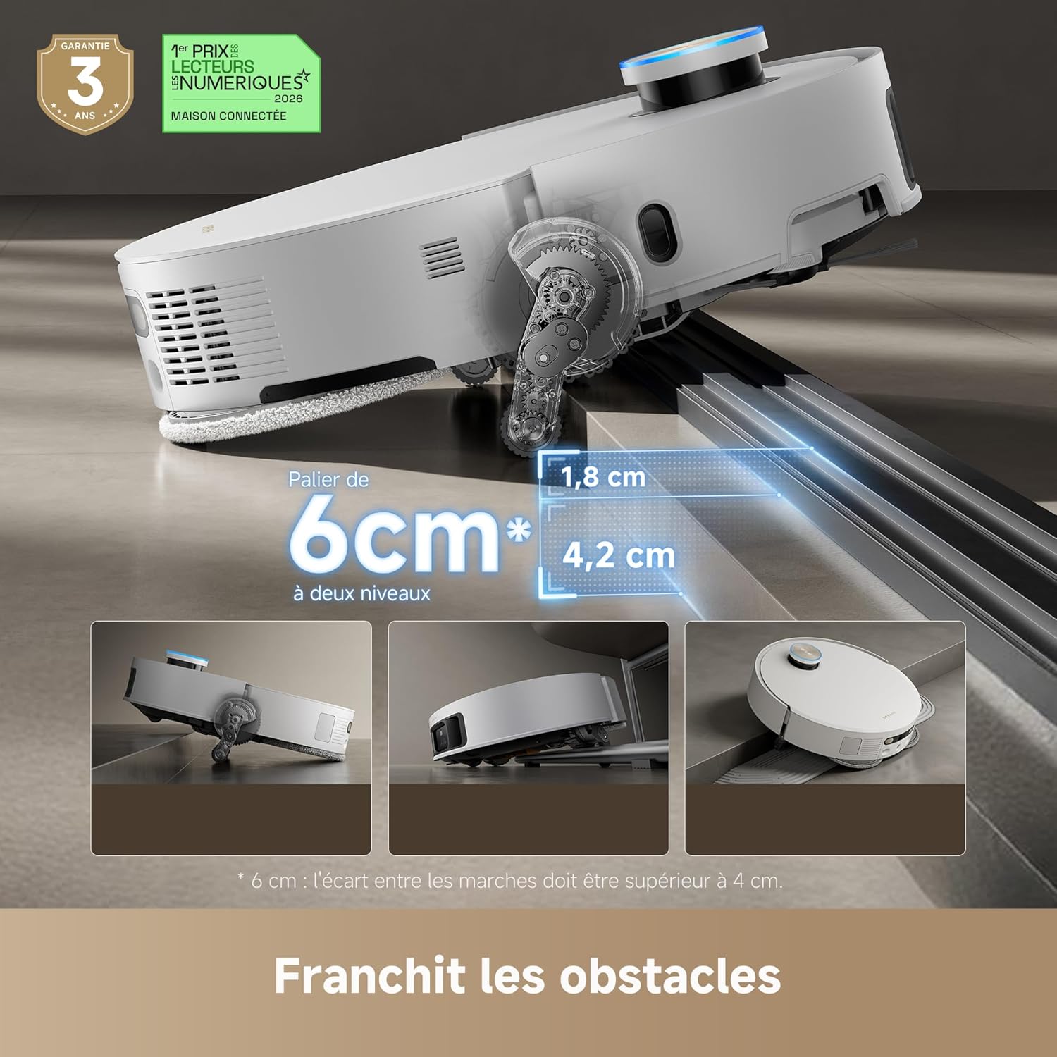 X50 Ultra Complete Robot Aspirateur Avec Station, 20000 Pa, 6 cm d'Escalade, 89 mm Fin, Brosse Latérale Extensible Et Serpillière, Nettoyage À 80°C, Brosse Double et Brosses Latérales Amovibles X50 Ultra Complete Blanc