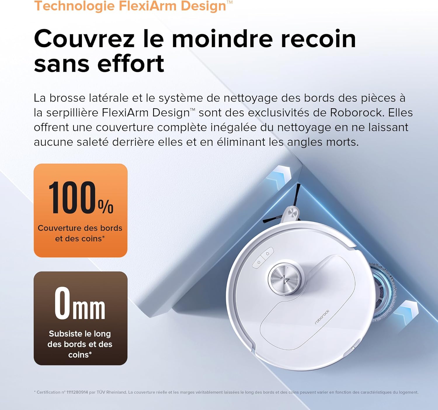 Qrevo Master Set Aspirateur Robot avec FlexiArm Brosse & Serpillière pour Couverture des Coins, Aspirateur Laveur avec Deux Serpillière & Brosse DuoRoller Soutien 10000Pa, Détecter de Saleté Roborock Qrevo Master Set Blanc