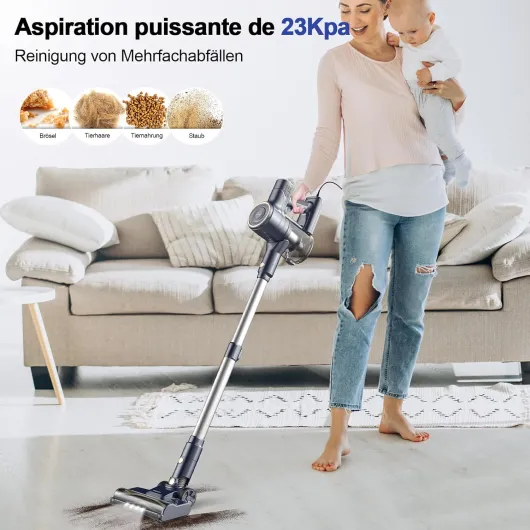 Aspirateur balai avec fil sans sac 6 en 1 600 W & aspirateur à main, cable de 6 m, 23Kpa de puissance d'aspiration, aspirateur balai filaire Vacuum Cleaner pour sols durs tapis, petit léger silencieux Bleu