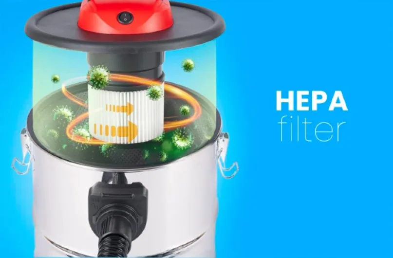 Haddo Aspirateur Industriel 2000W - pour cheminée avec Double système de Filtration - Sec Humide avec réservoir de 20 litres en Acier Inoxydable, Argenté Argenté 20 L