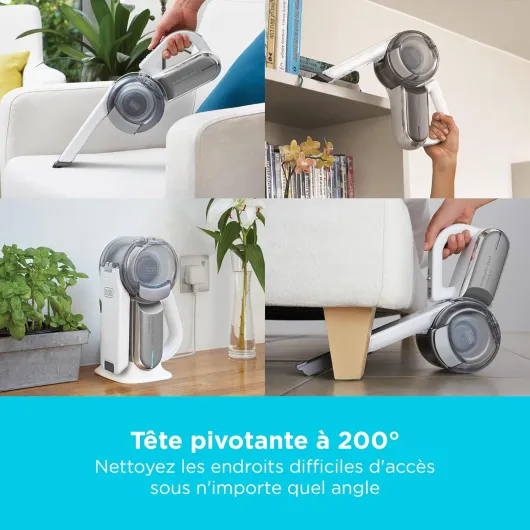 BLACK+DECKER Aspirateur à Main sans Fil 18 V avec tête pivotante, 8 Positions de Nettoyage, Station de Charge et Accessoires, PV1820L-QW