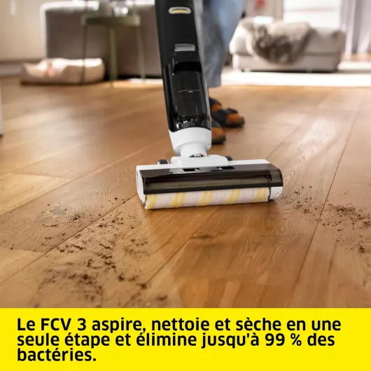 Kärcher Aspirateur-Laveur sans Fil FCV 3, avec 3 Modes de Nettoyage, autonomie de la Batterie : Environ 30 Min, Surface de Nettoyage par Charge de la Batterie : Environ 130 m²
