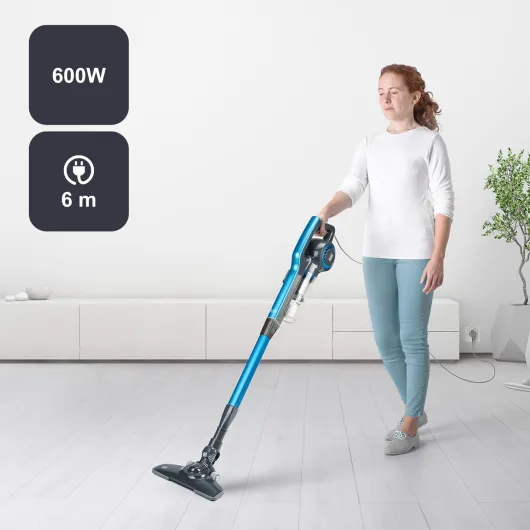 BLACK+DECKER BXVMS600E - Balai électrique 3-en-1 600W, aspirateur à Main et Lance - Cordon de 6 mètres - Aspirateur cyclonique sans Sac - Filtre EPA - Gris Balai - Bleu