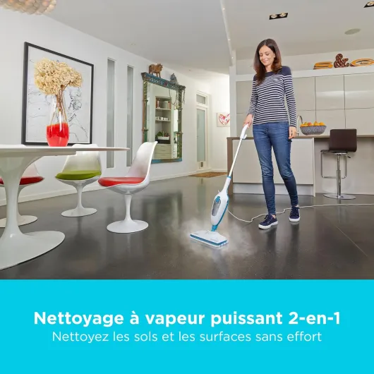 BLACK+DECKER - Balai Vapeur avec Nettoyeur à Main et 5 Accessoires - Multifonctions Puissance 1300W - Temps de Chauffe 25 sec - Tête Pivotante 180° - Réservoir Amovible 350 ml - FSMH13E5-QS