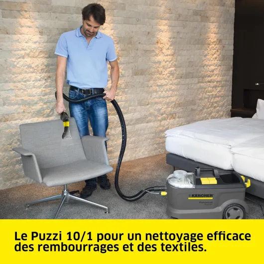Kärcher Aspirateur Eau et poussière Puzzi 10/1, pour Tissus d'ameublement et Surfaces Textiles, réservoir d'eau Propre : 10 l, Volume de pulvérisation : 1 l/Min, rendement surfacique : 20-25 m2/h