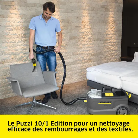 Kärcher appareil d'injection-extraction Puzzi 10/1 Edition, réservoir d'eau propre : 10 l, performance de surface : 20-25 m²/h, poids : 10,5 kg, suceur fauteuils, buse de fentes, buse sol
