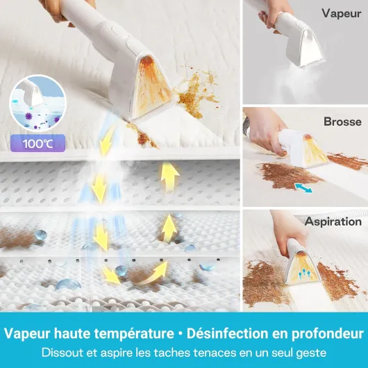 Shampouineuse Canapé, 1700W Nettoyeur Canapé Tissu, 15KPa Nettoyeur Vapeur Pour Canapé, Double Réservoir 1,6L + 1,2L, Fonction Autonettoyante,Injecteur Extracteur Pour Canape,Tissus,Voiture Medium