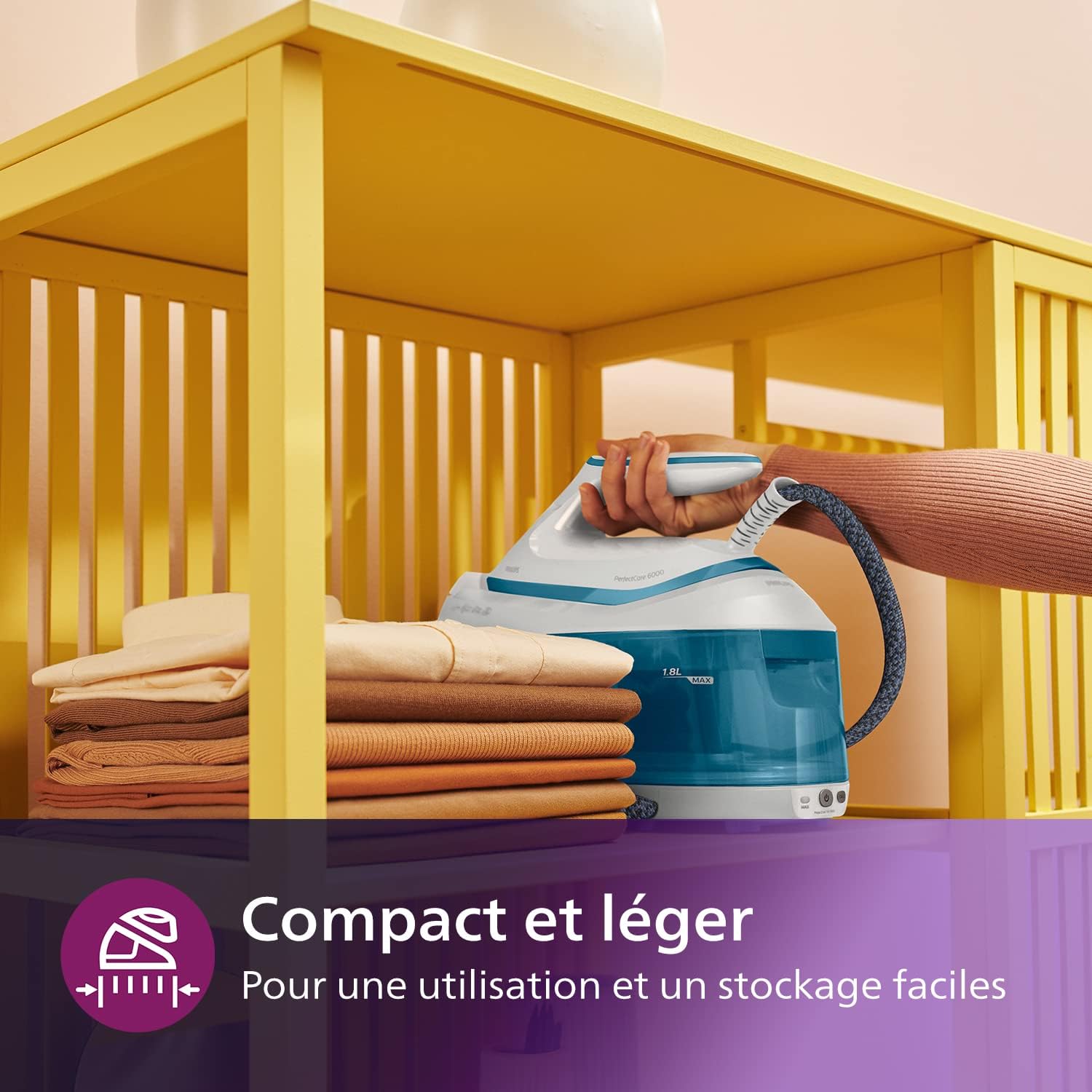 PerfectCare 6000 Series Générateur De Vapeur - 2400 W, Effet Pressing jusqu'à 500 g, Pression De 6,5 bars, Technologie OptimalTEMP, Réservoir De 1,8 l, Blanc/Bleu (PSG6022/20) 6.5 Bars Effet Pressing 500g
