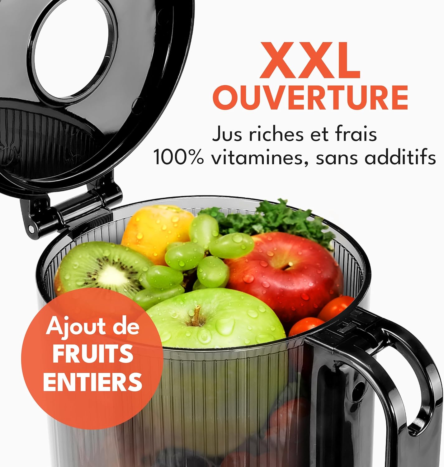 Centrifugeuse extracteur de jus - Livre de recettes incl - & grande ouverture de 130 mm I Parfait pour les fruits et légumes entiers 100% sans BPA I Slow Juicer Machine Extracteurs legumes