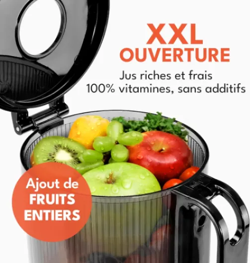 Centrifugeuse extracteur de jus - Livre de recettes incl - & grande ouverture de 130 mm I Parfait pour les fruits et légumes entiers 100% sans BPA I Slow Juicer Machine Extracteurs legumes