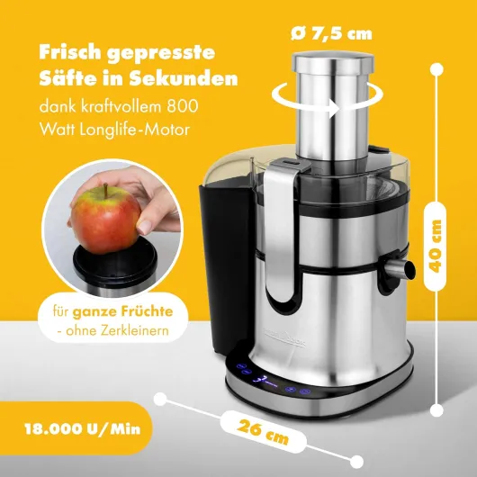 PROFI COOK PC-AE 1156 - Centrifugeuse Professionnelle - Bol 1 litre - 5 vitesses - Fonction turbo - Commande tactile - Affichage LED - 800 Watts - Couleur Argent et Noir