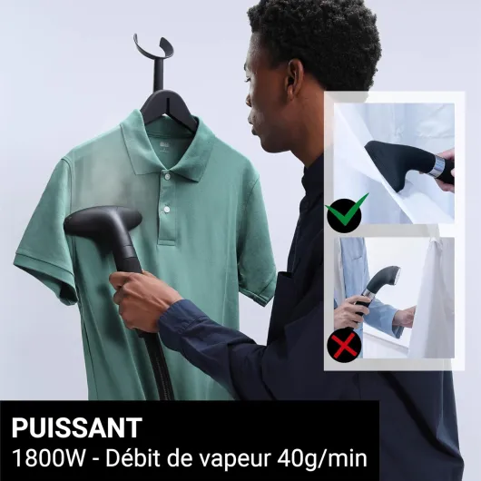 Steamer Défroisseur à vapeur 1800W 40g/min - Steamer vertical - Autonomie 45min - Capacité réservoir 1,8L - Elimines 99,99% d'impuretés - Prêt en 60s -Câble 2m - EUHG100B