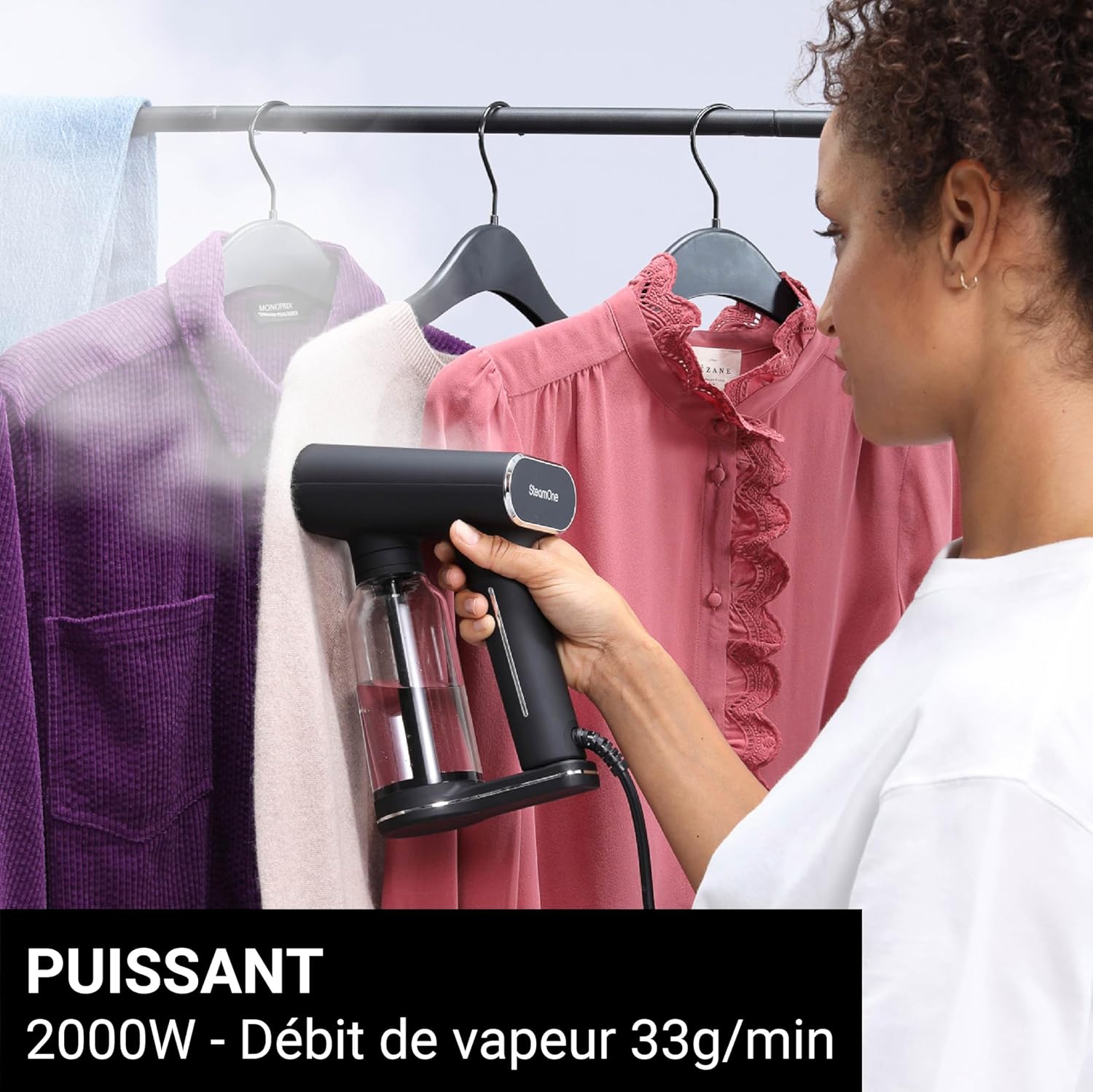 Steamer Défroisseur à vapeur 2000W 33g/min - Fer portatif - Capacité 400 ml- Elimines 99,99% d'impuretés - Prêt en 30s - Cable 3m - Format ultra compact - EUXL400V2