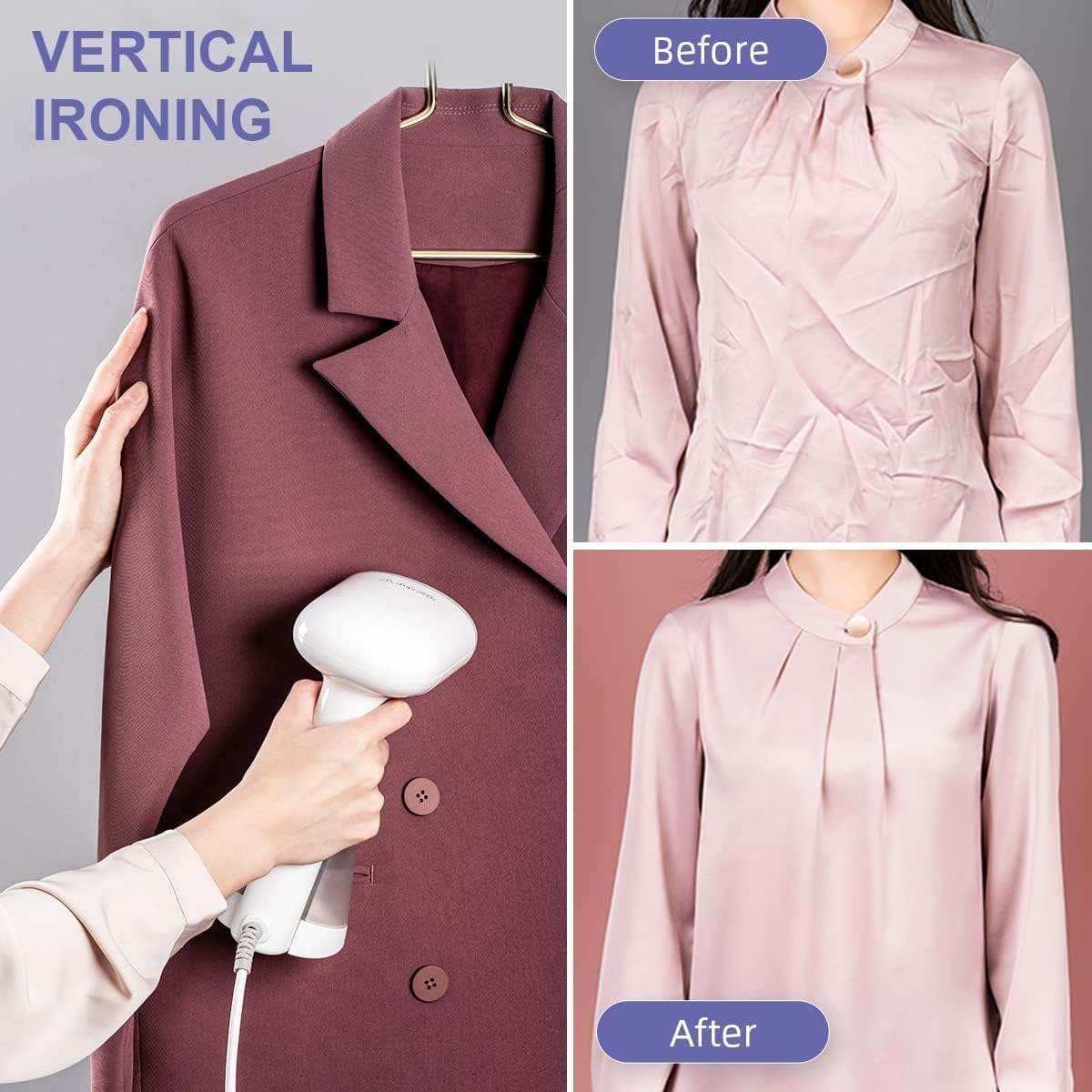 Fer à repasser de voyage Defroisseur Vertical, Portable Defroisseur a Main Vapeur à Vêtements avec réservoir d'eau de,Steamer idéal pour la maison et le voyage Blanc