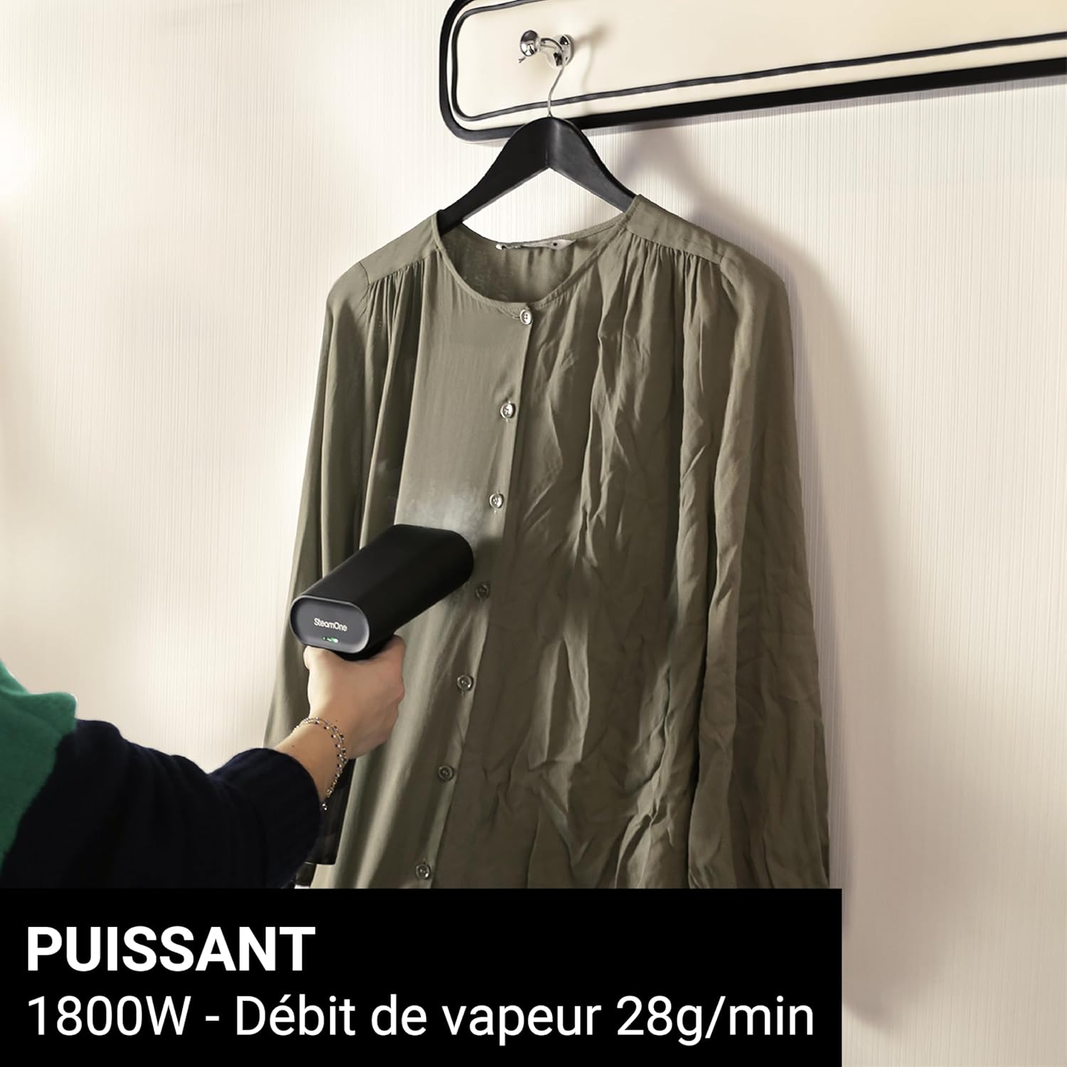 Steamer Defroisseur Vapeur de voyage 1800W 28g/min - Fer à Repasser Portatif Autonomie 4min (120ml) - Élimine 99,99% d'Impuretés - Prêt en 35s - Cable 1,9m - EUDTC120B-A Puissance : 1800W Débit vapeur 28g/min