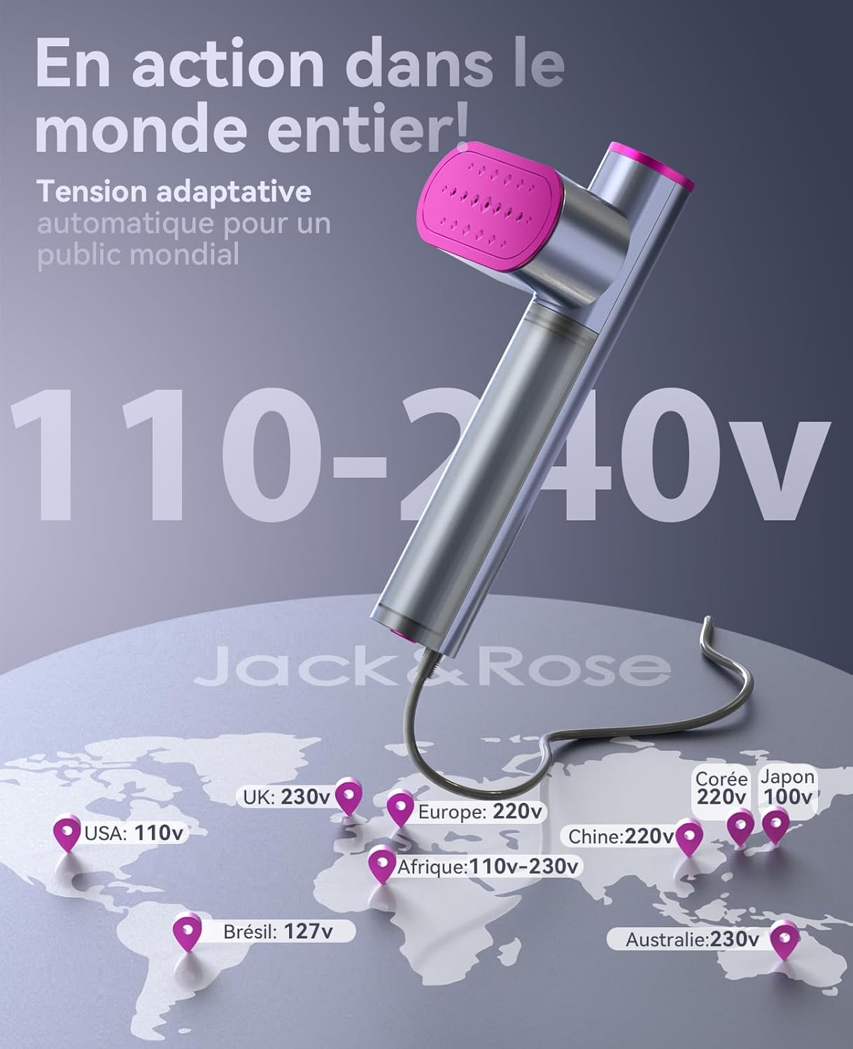 Défroisseur vapeur de voyage, utilisation mondiale(100-240V), 1000W, 22g/min de vapeur Fer à Repasser Vertical, Grand réservoir d'eau de 150 ml, 2 en 1 Steamer Chauffage rapide en 15s pour voyage Grey