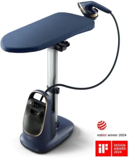 Solution de repassage All-in-One Série 8500 - Défroisseur vapeur 6.5 bars, planche multi-angle, Optimal Temp, réservoir 1.2L amovible, Élimine 99,9% des bactéries, Bleu foncé (AIS8530/20) Base Détachable