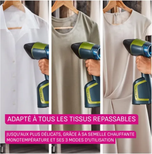 AeroSteam défroisseur à main, Nouvelle technologie révolutionnaire, Résultats d’un fer à repasser en un seul passage, Rapide, Facile d'utilisation sans crochet, Fabriqué en France, DT9810C0 Réservoir 100 ml