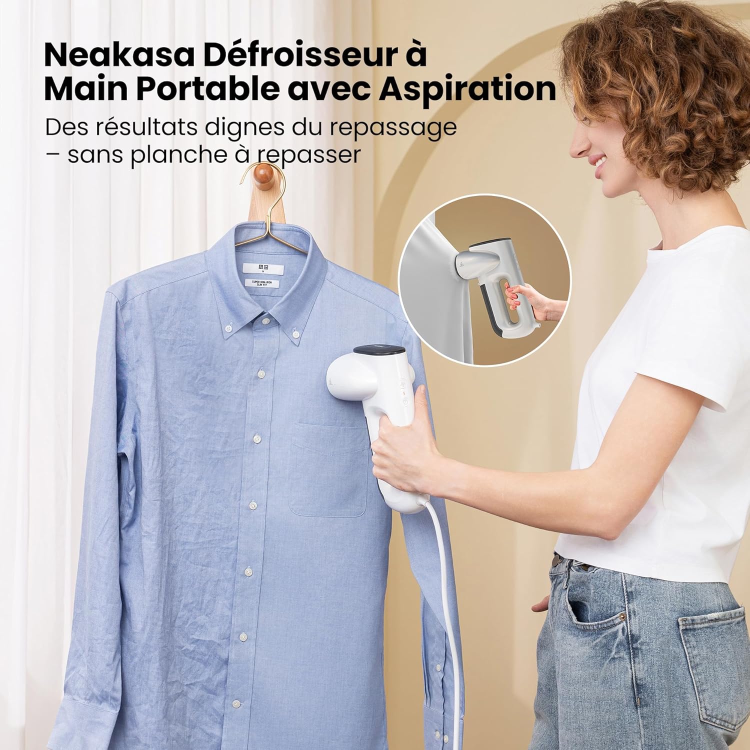 Magic 1 Défroisseur vapeur portable avec aspiration, compact et pliable, pas de planche à repasser nécessaire, utilisation à une main