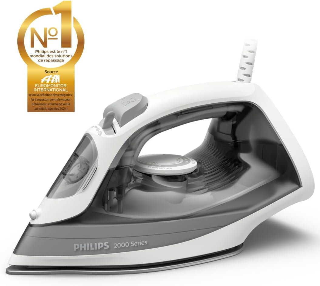 Fer à repasser Série 2000 - Puissance Fer à Vapeur 2000W, Effet Pressing 110g, Débit Vapeur Continue 25 g/min, Semelle en Céramique Anti-Rayures, Réservoir 250ml, Gris (DST2020/80) Effet Pressing 110g Gris