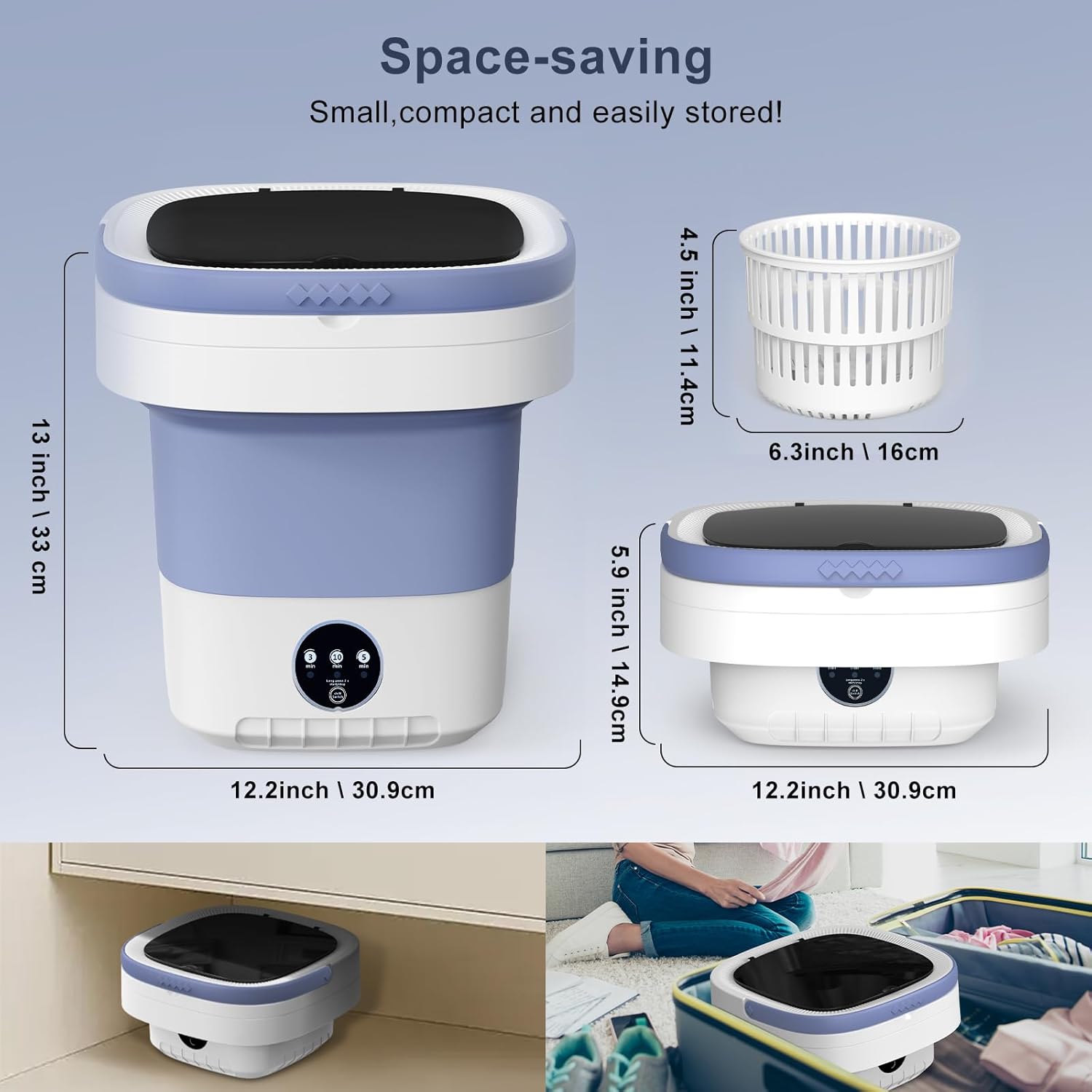 Mini Machine à Laver,12L Machine a Laver Portable,Mise à Jour Mini Lave Linge avec 3 Modes de Nettoyage en Profondeur & Panier D'essorage Amovible.Washing Machine Pliables pour Appartements,Dortoirs Violet