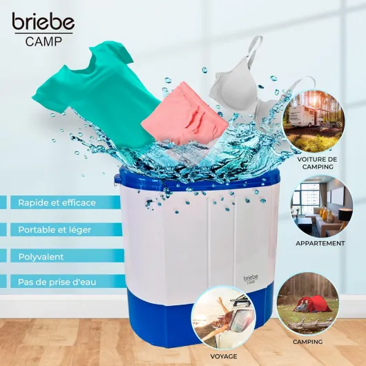 Camp Mini Machine à Laver Portable avec Essorage, Camping, Capacité 3 kg, Idéal pour Voyages, Caravanes, Camping-Cars, Petite Laveuse 2 Compartiments, Faible Consommation d'Eau et d'Énergie