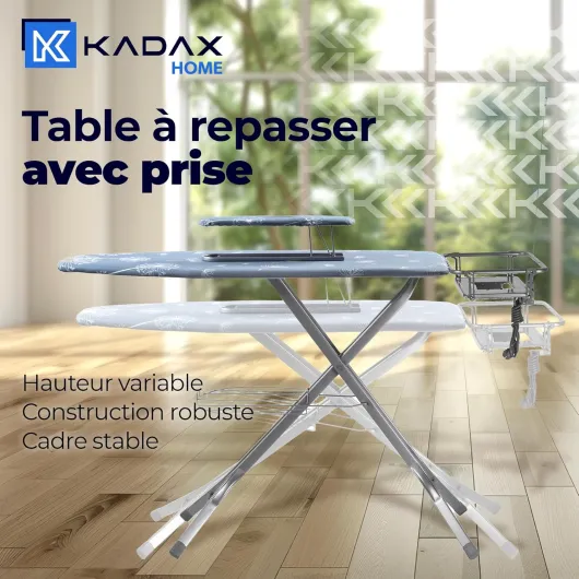 Table à Repasser pour Centrale Vapeur, Planche à Repasser avec Prise de Courant et Hauteur Réglable pour Un Repassage Facile (130 x 48 cm, Bleu Foncé)